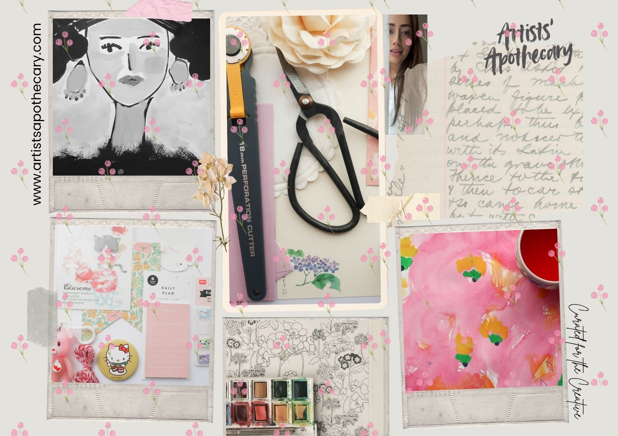 Artists’ Apothecary scrapbook of creative tools, paintings and studio details