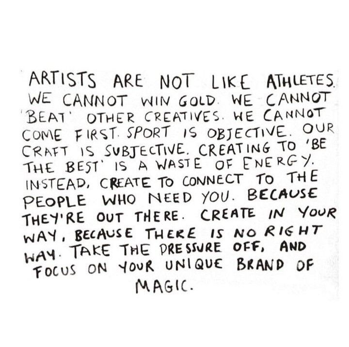 Handwritten reminder: create to connect, take the pressure off and focus on your unique brand of magic.
