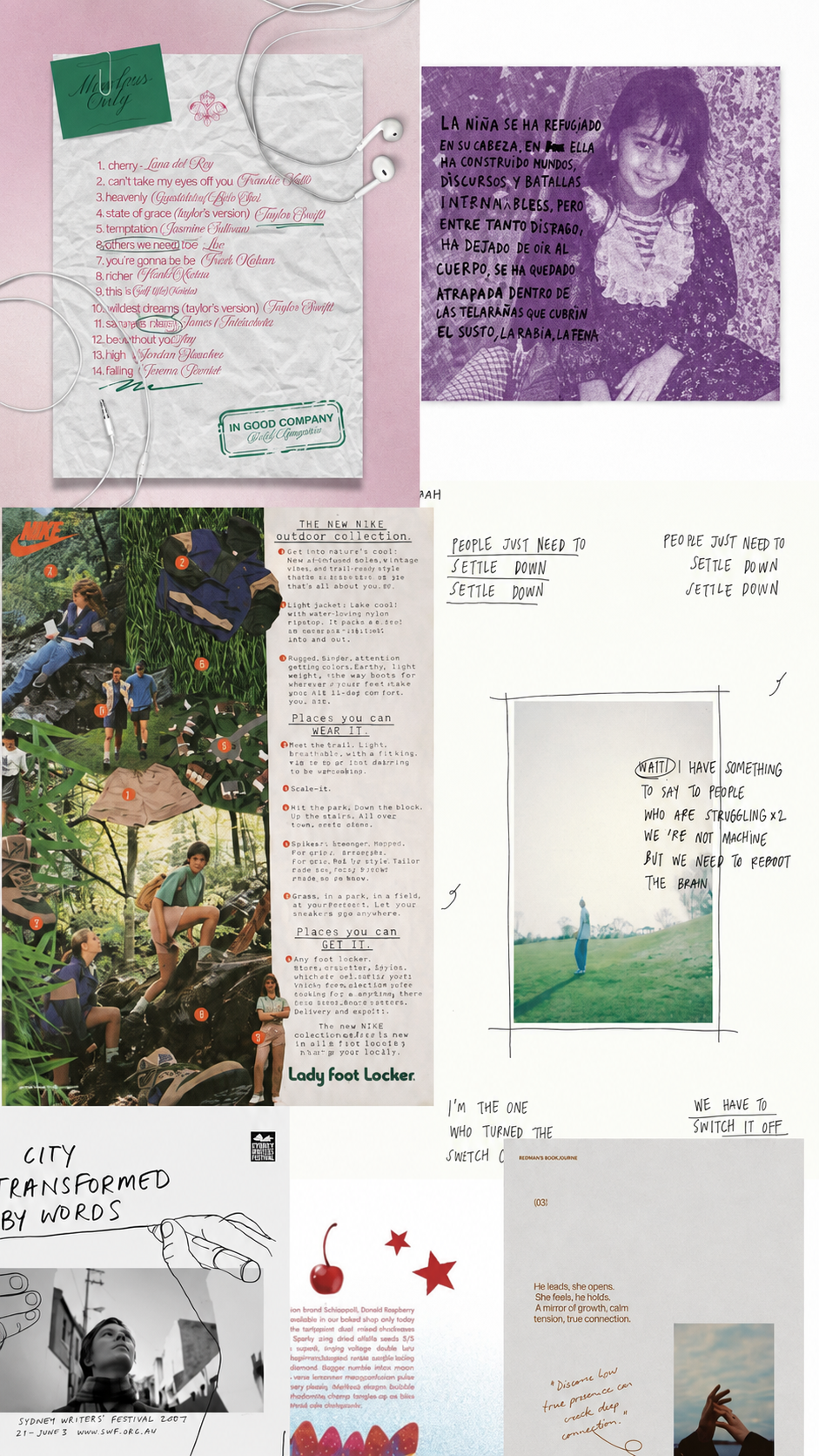 An editorial childhood collage of photographs, writing and collected ephemera